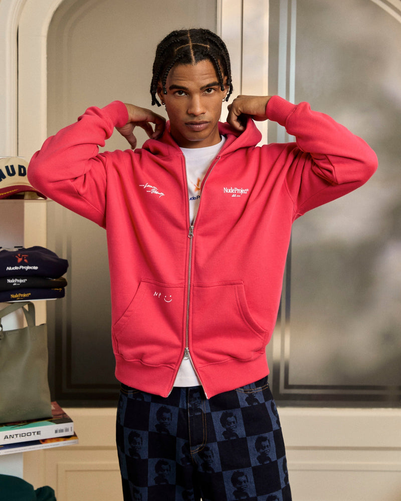 GLOBAL SOON ZIP-UP HOODIE RASPBERRY