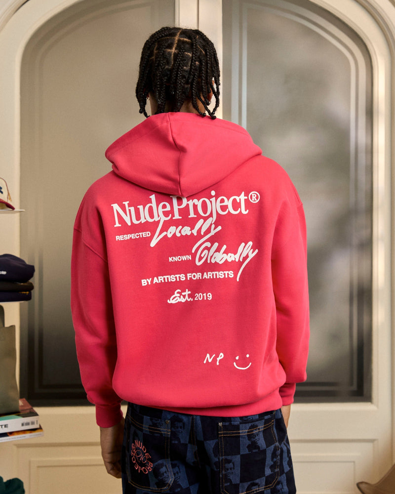 GLOBAL SOON ZIP-UP HOODIE RASPBERRY