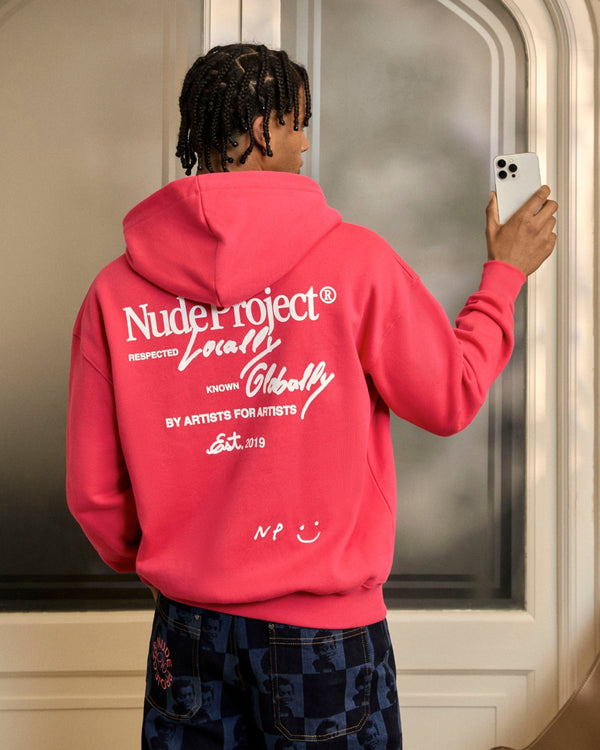 GLOBAL SOON ZIP-UP HOODIE RASPBERRY