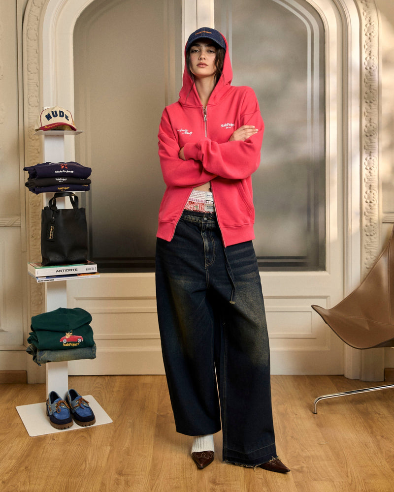 GLOBAL SOON ZIP-UP HOODIE RASPBERRY