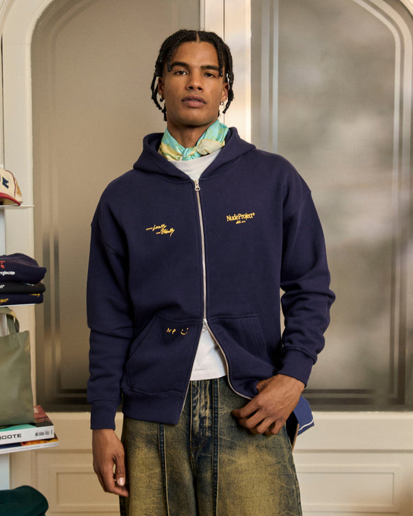 GLOBAL SOON ZIP-UP HOODIE NAVY