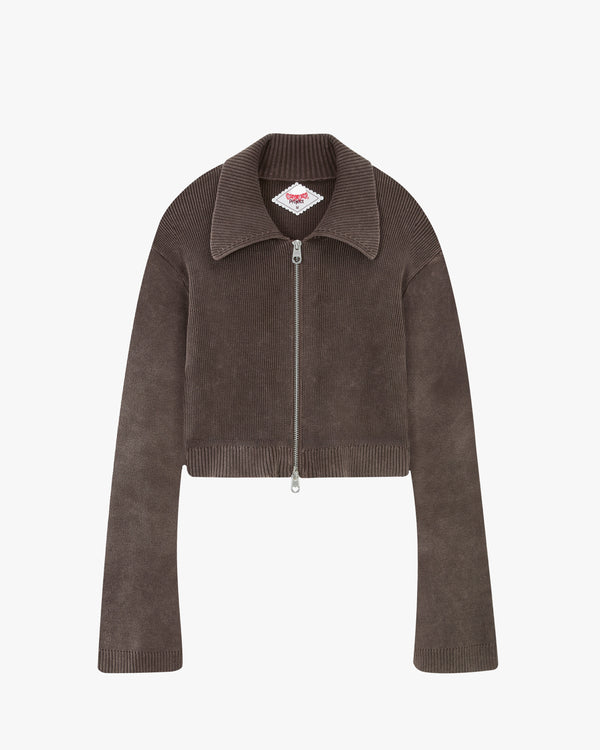 FIRST CLASS ZIP-UP KNIT BROWN