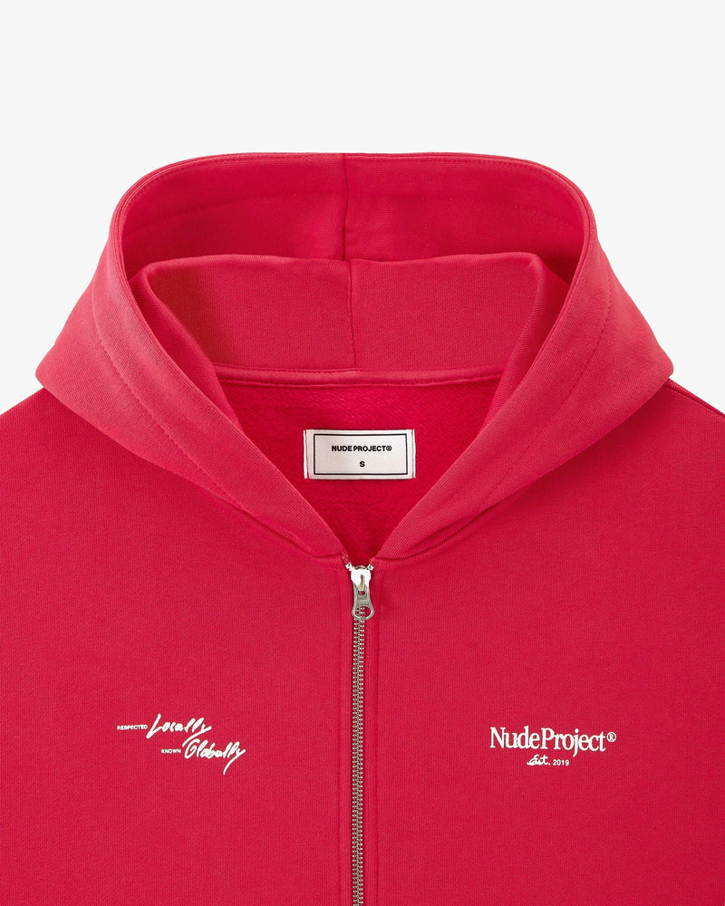 GLOBAL SOON ZIP-UP HOODIE RASPBERRY