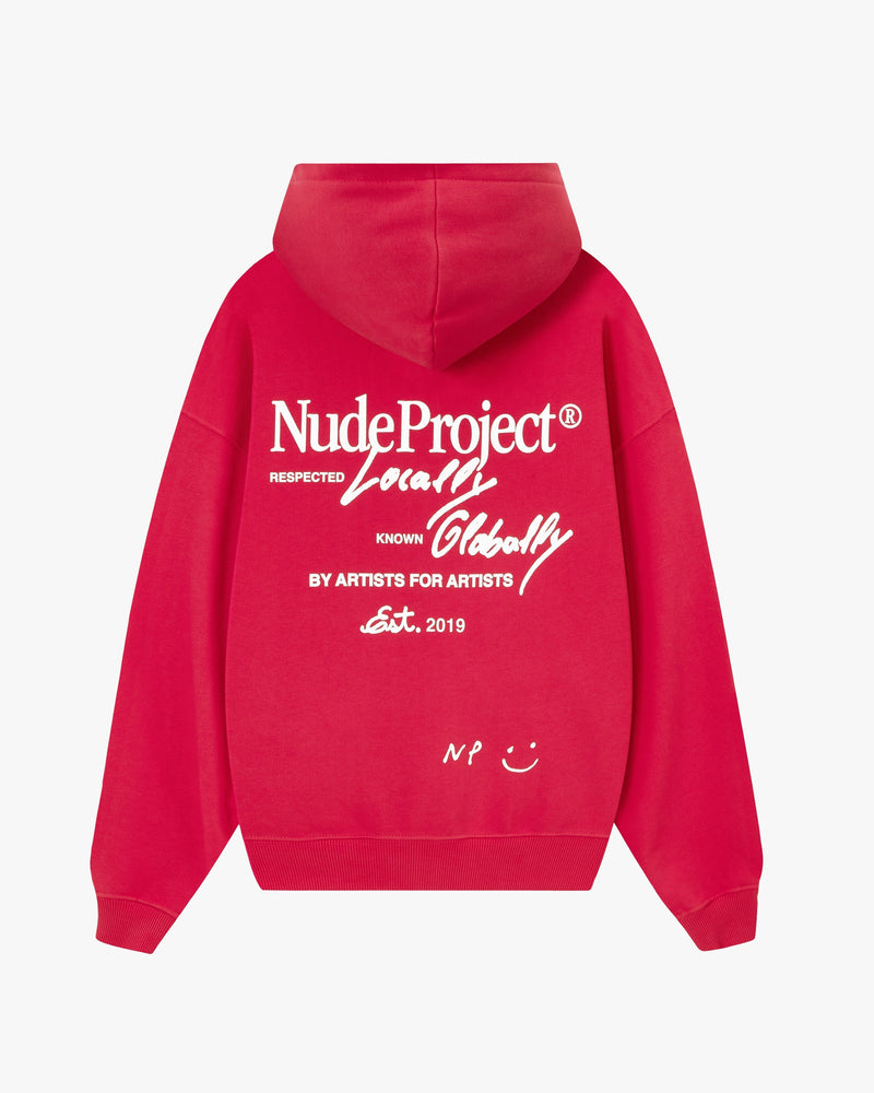 GLOBAL SOON ZIP-UP HOODIE RASPBERRY
