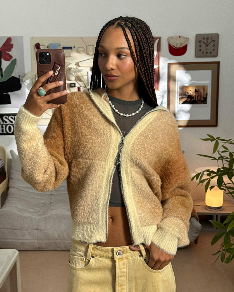 GRADIENT ZIP-UP HOODIE BROWN