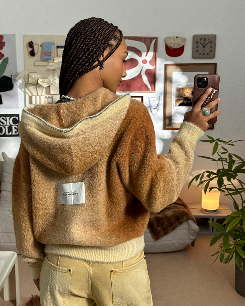 GRADIENT ZIP-UP HOODIE BROWN