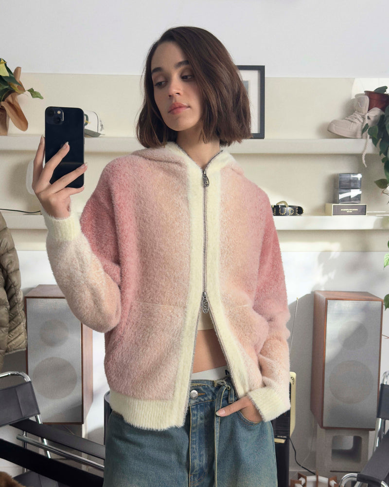 GRADIENT ZIP-UP HOODIE PINK