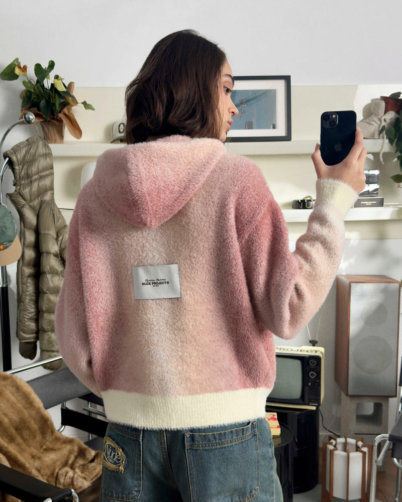 GRADIENT ZIP-UP HOODIE PINK