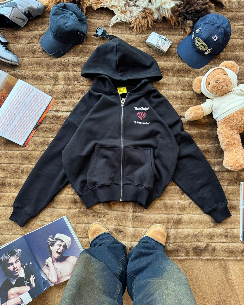 HEARTBROKEN ZIP-UP HOODIE BLACK